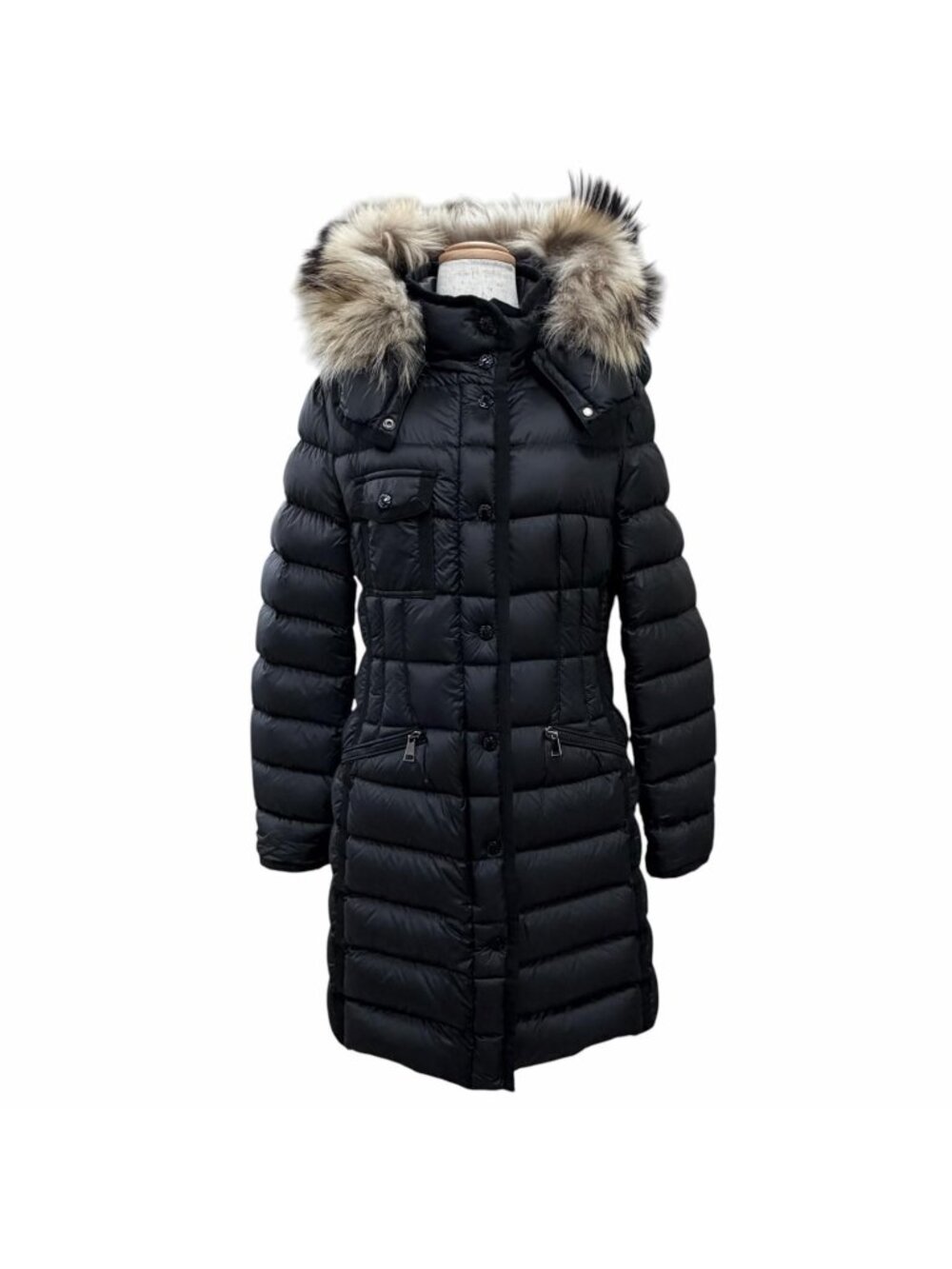 Moncler Hermifur Elmifur Logo Patch Fur Hooded Down Coat Black